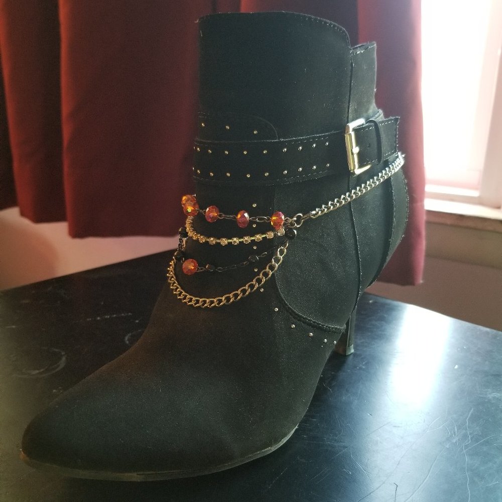 Boot Bling Anklet - Orange and Black Gems